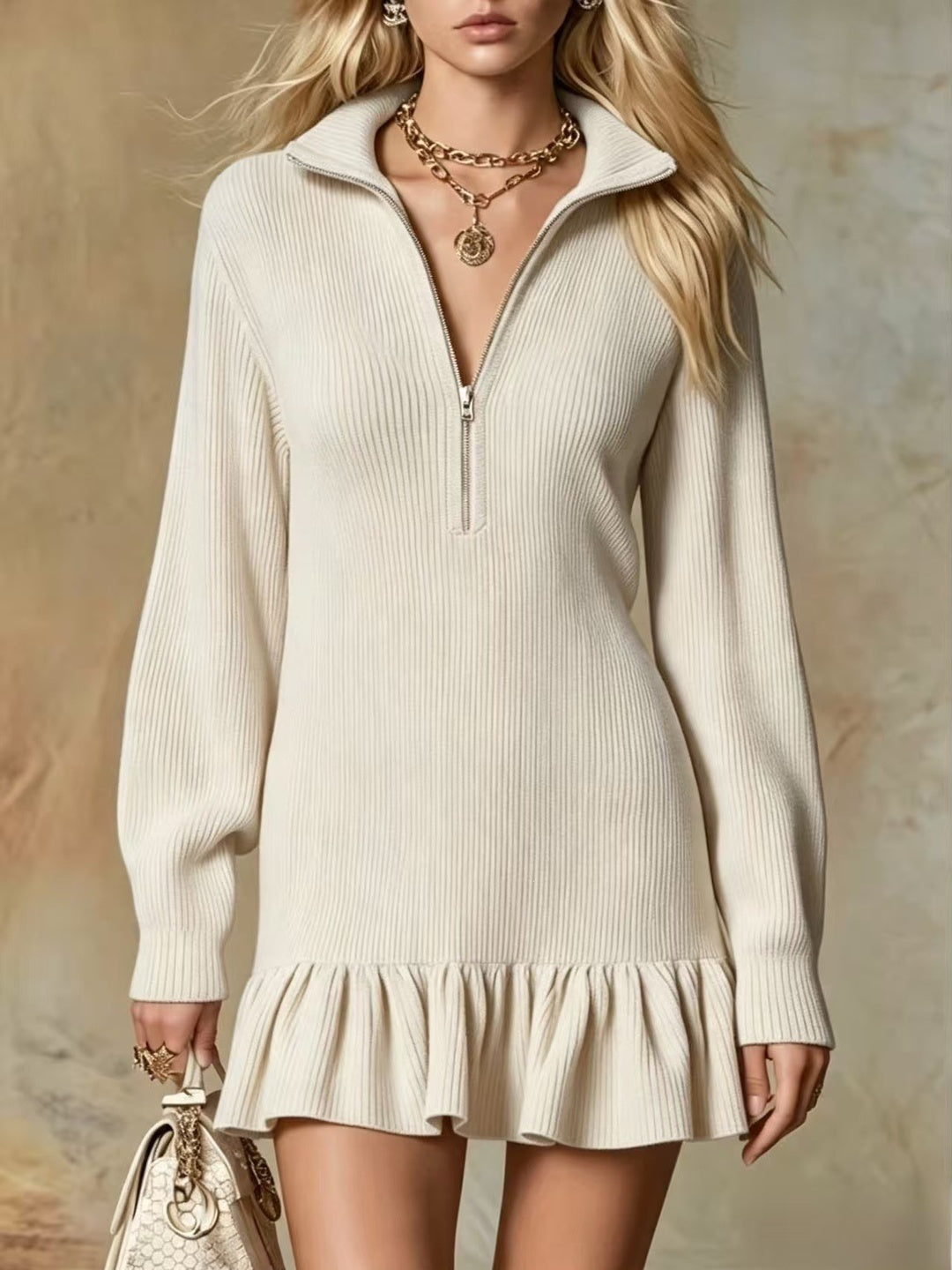 Mirella Button-Front Ruffle Mini Dress