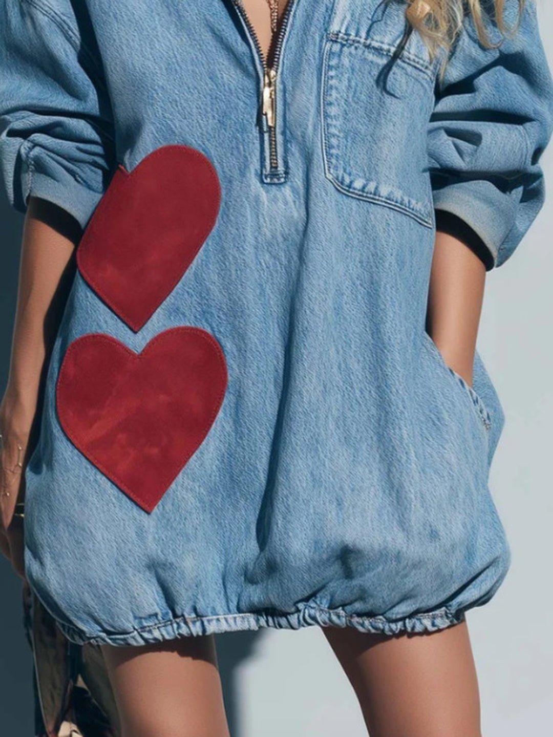 Amora Heart-Patch Hooded Shirt Dress