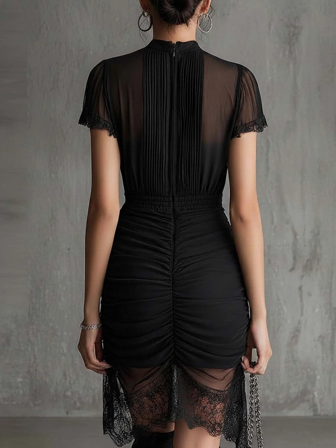 Bianca Sheer-Yoke Ruched Midi Dress