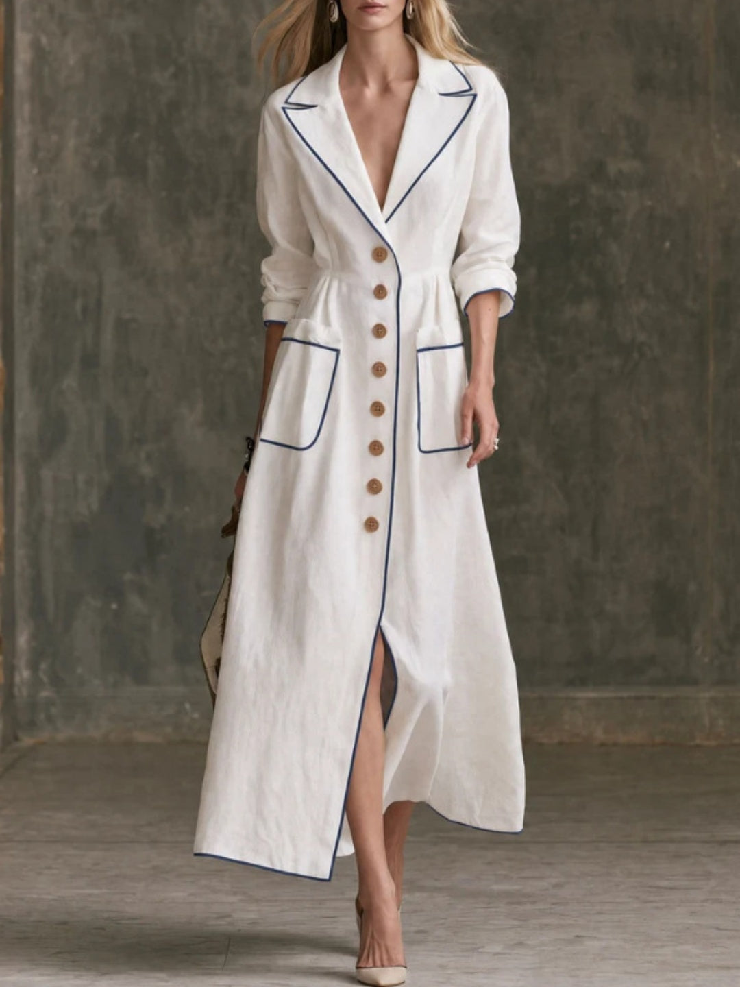 Portofino Contrast-Piped Belted Maxi Dress