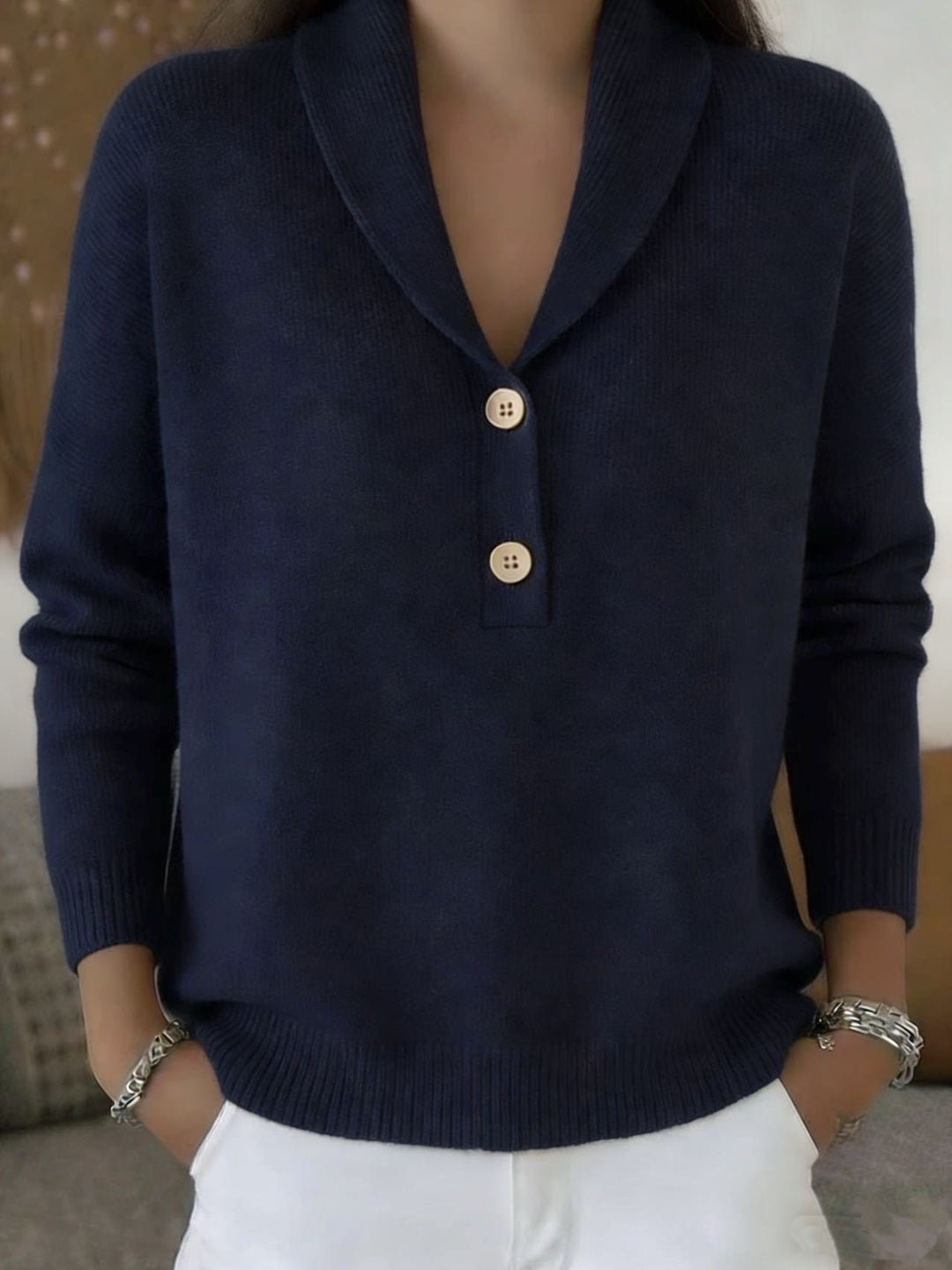 Alessia Shawl-Collar Knit Sweater