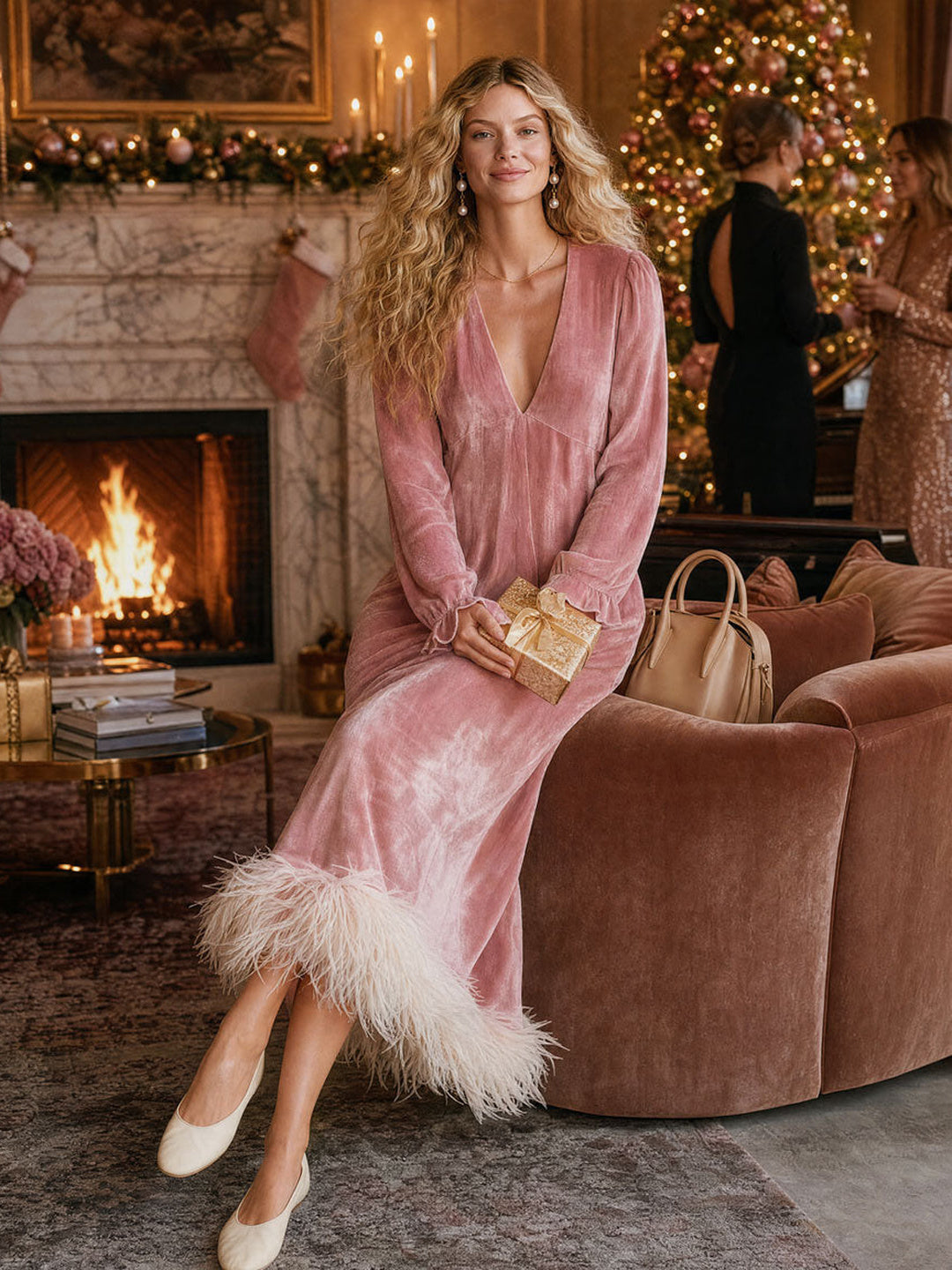 Seraphina Feather-Hem Maxi Dress