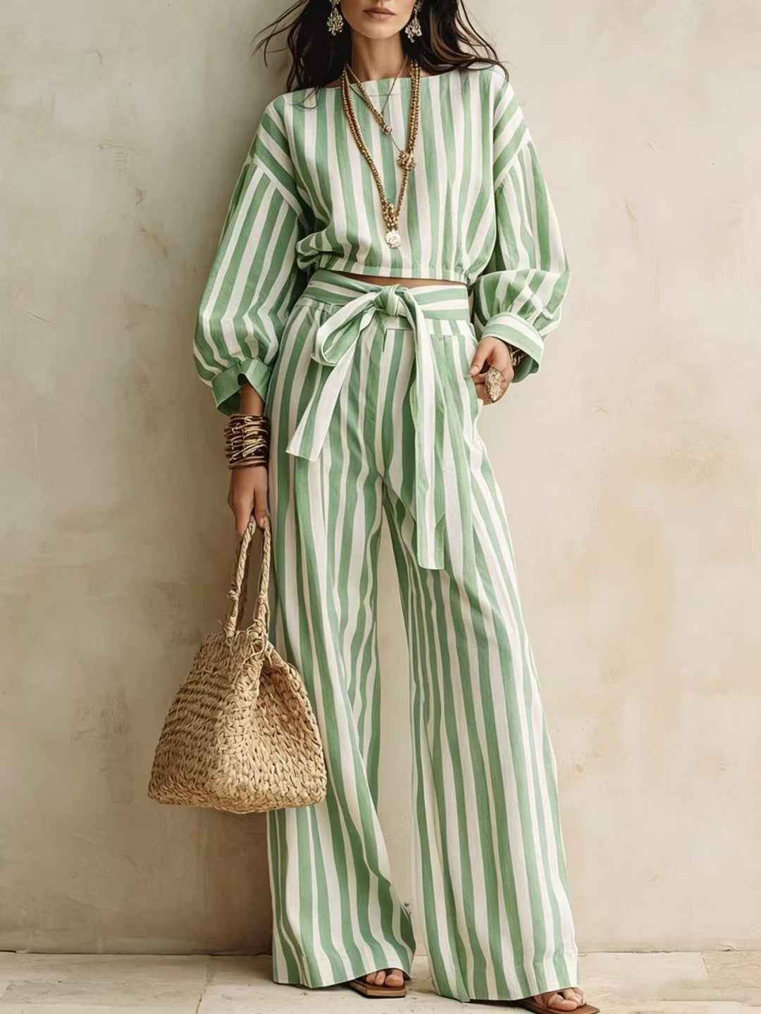 Capri Sky Stripe Belted Wide-Leg Jumpsuit