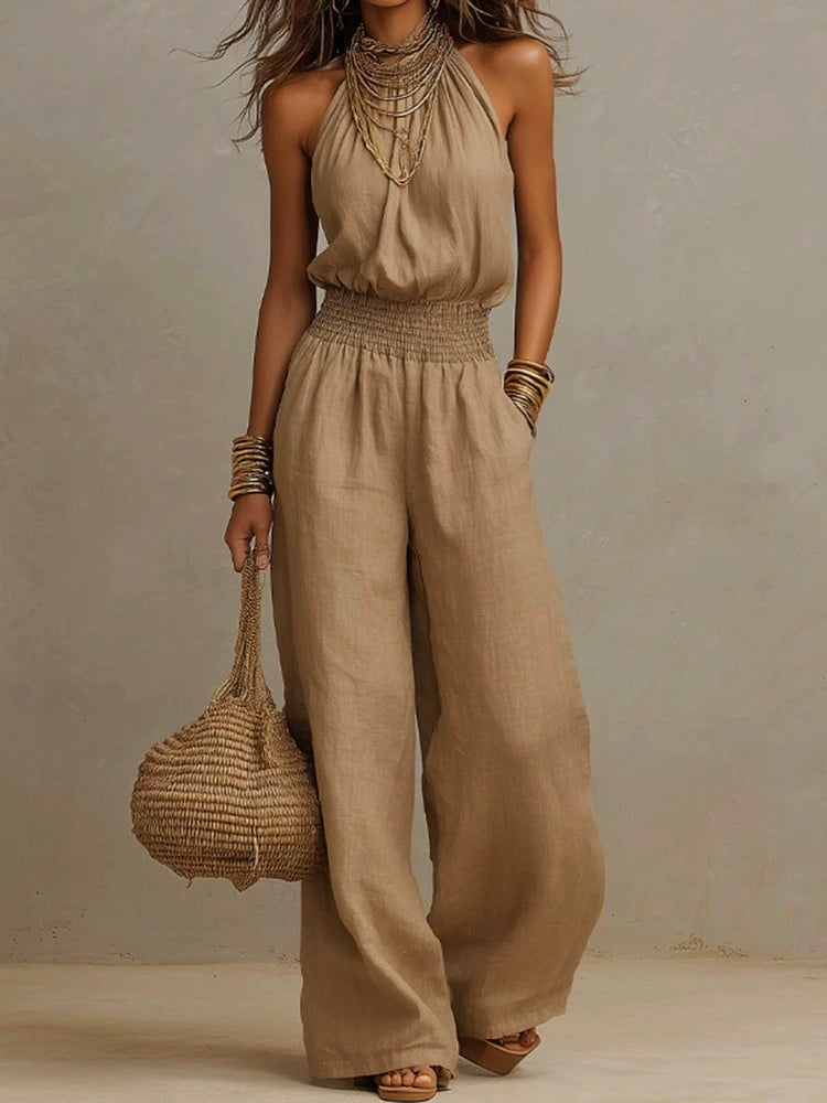 Dahlia Beige Sleeveless Pants Set