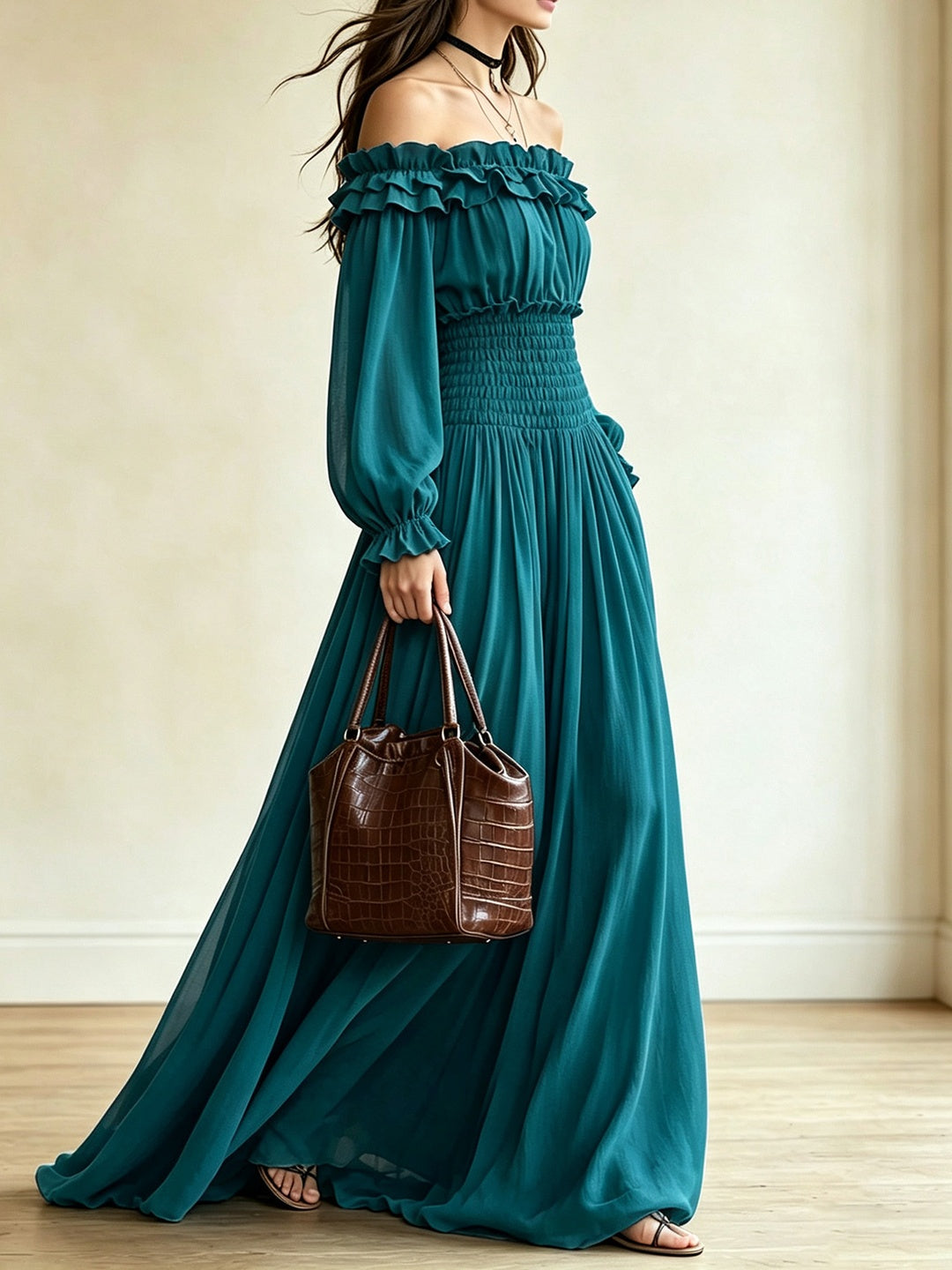 Esmeralda Off-Shoulder Ruffle Maxi Dress
