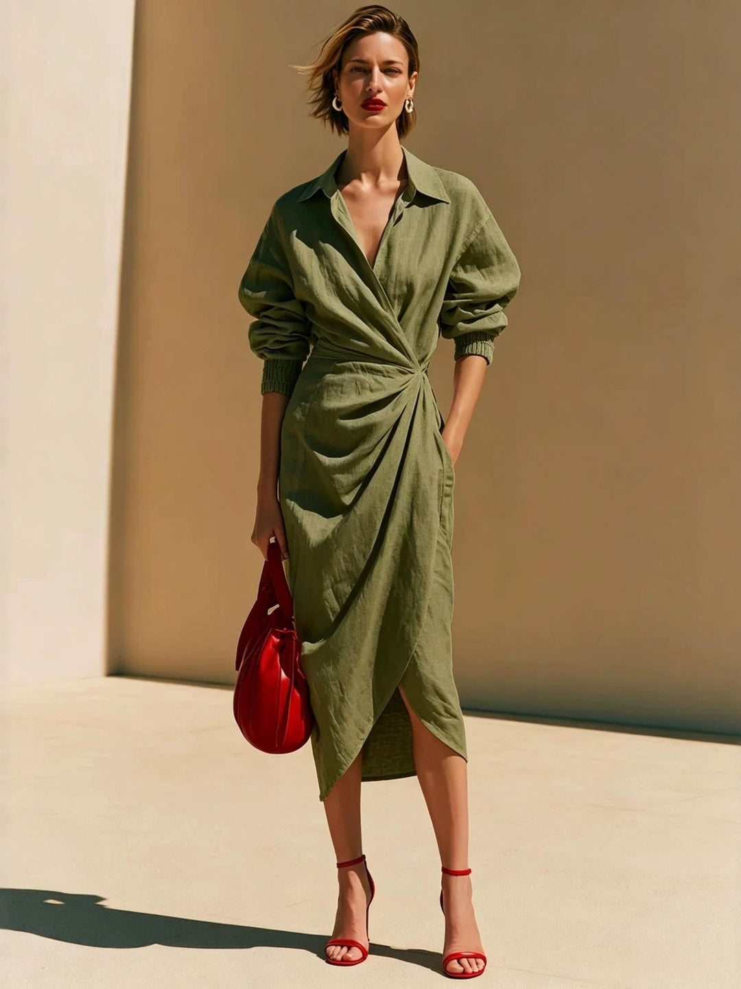Marcella Wrap-Front Midi Dress