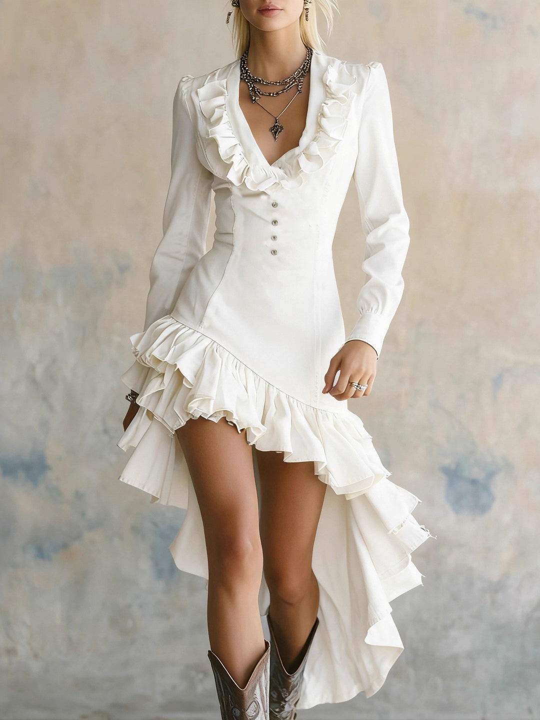 Estella Ruffled High-Low Mini Dress