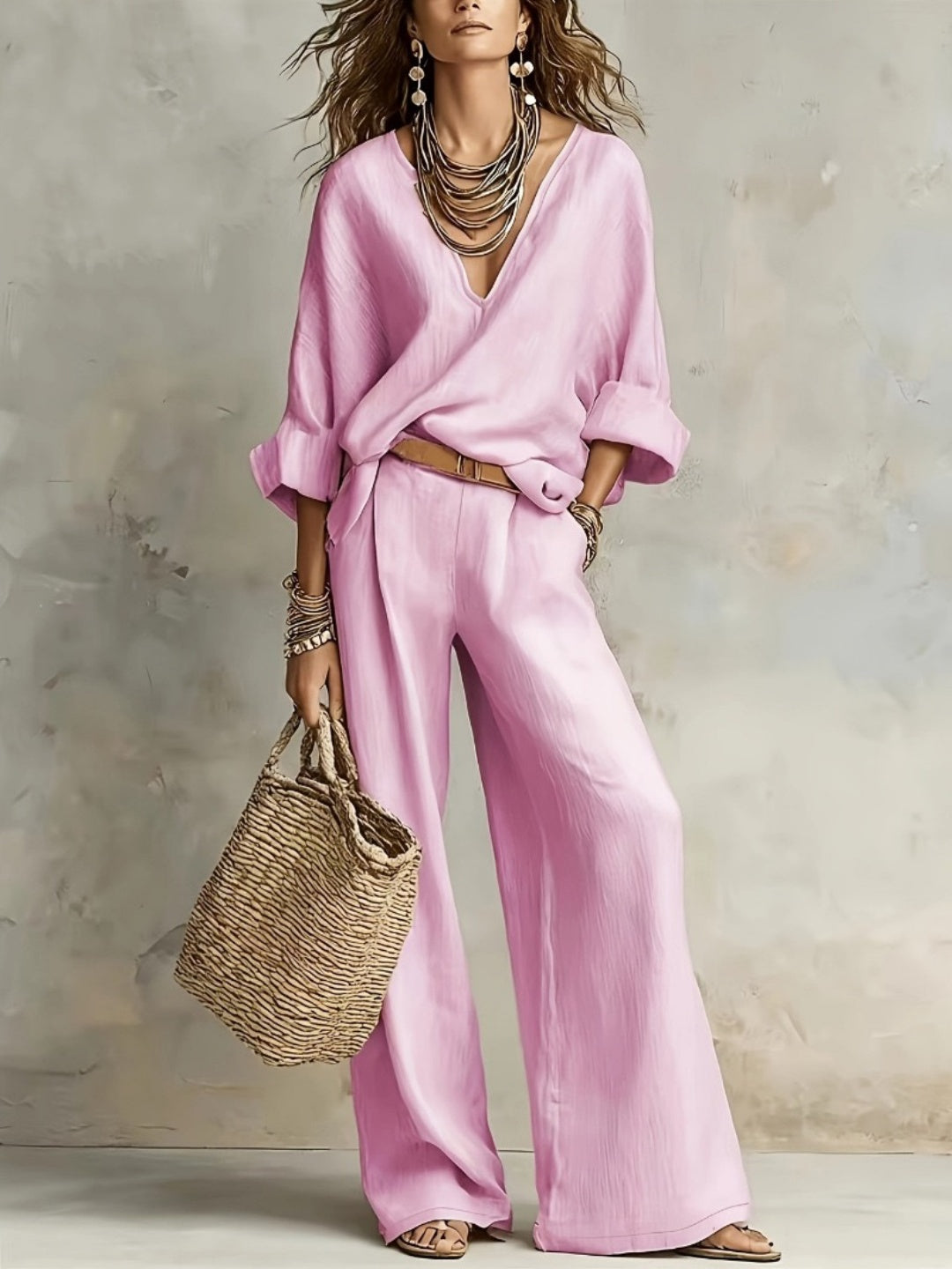 Clara Ivory Wide-Leg Pants Set