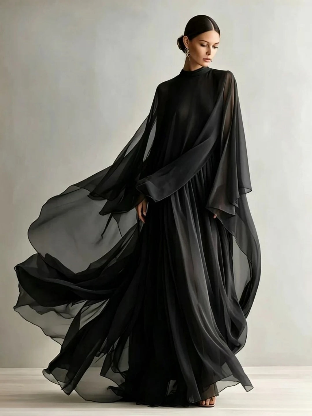 Nerina Chiffon Cape Two-Piece Set - Chocolate