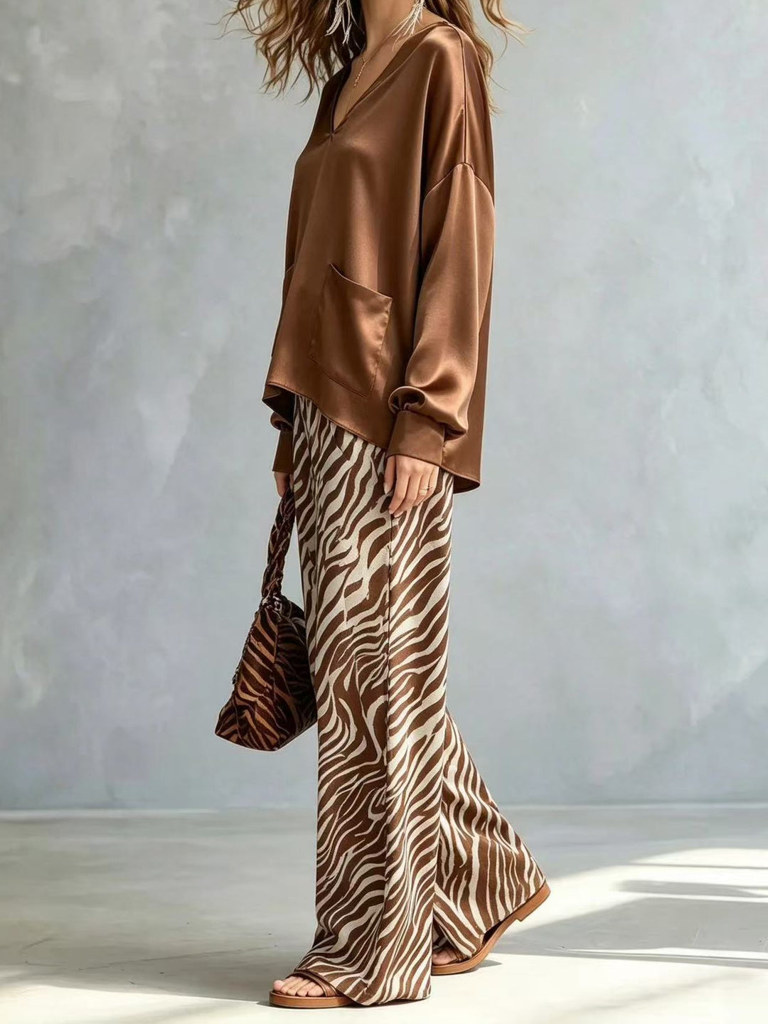 Savina Satin Blouse & Printed Maxi Skirt Set