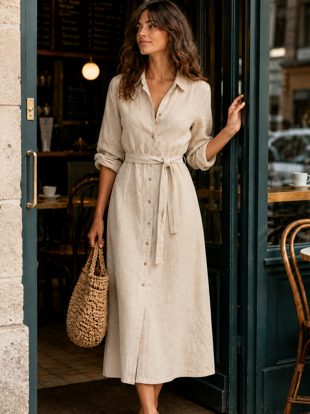 Mara Rust Button-Front Belted Maxi Dress