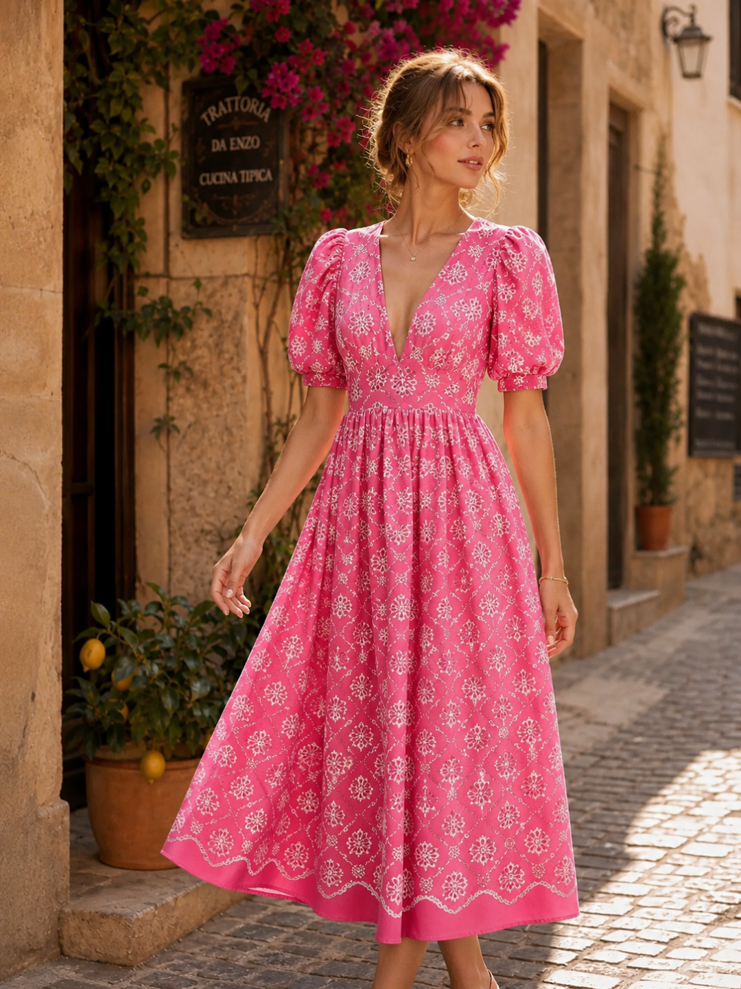 Fiora Floral Puff-Sleeve Maxi Dress