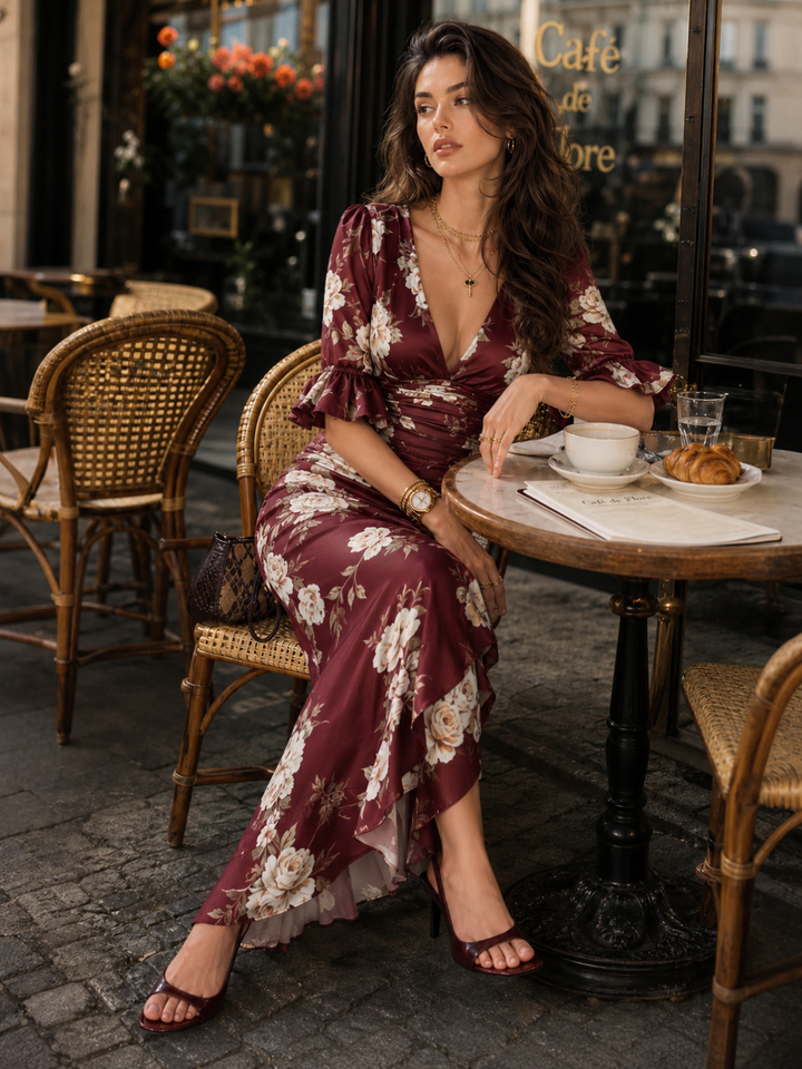 Talia Sage Floral Wrap Midi Dress