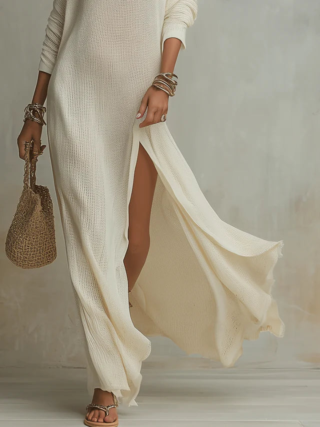 Noemi Ivory One-Shoulder Slit Maxi Dress