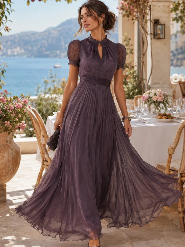 Celeste Plum Ruffle-Sleeve Maxi Dress