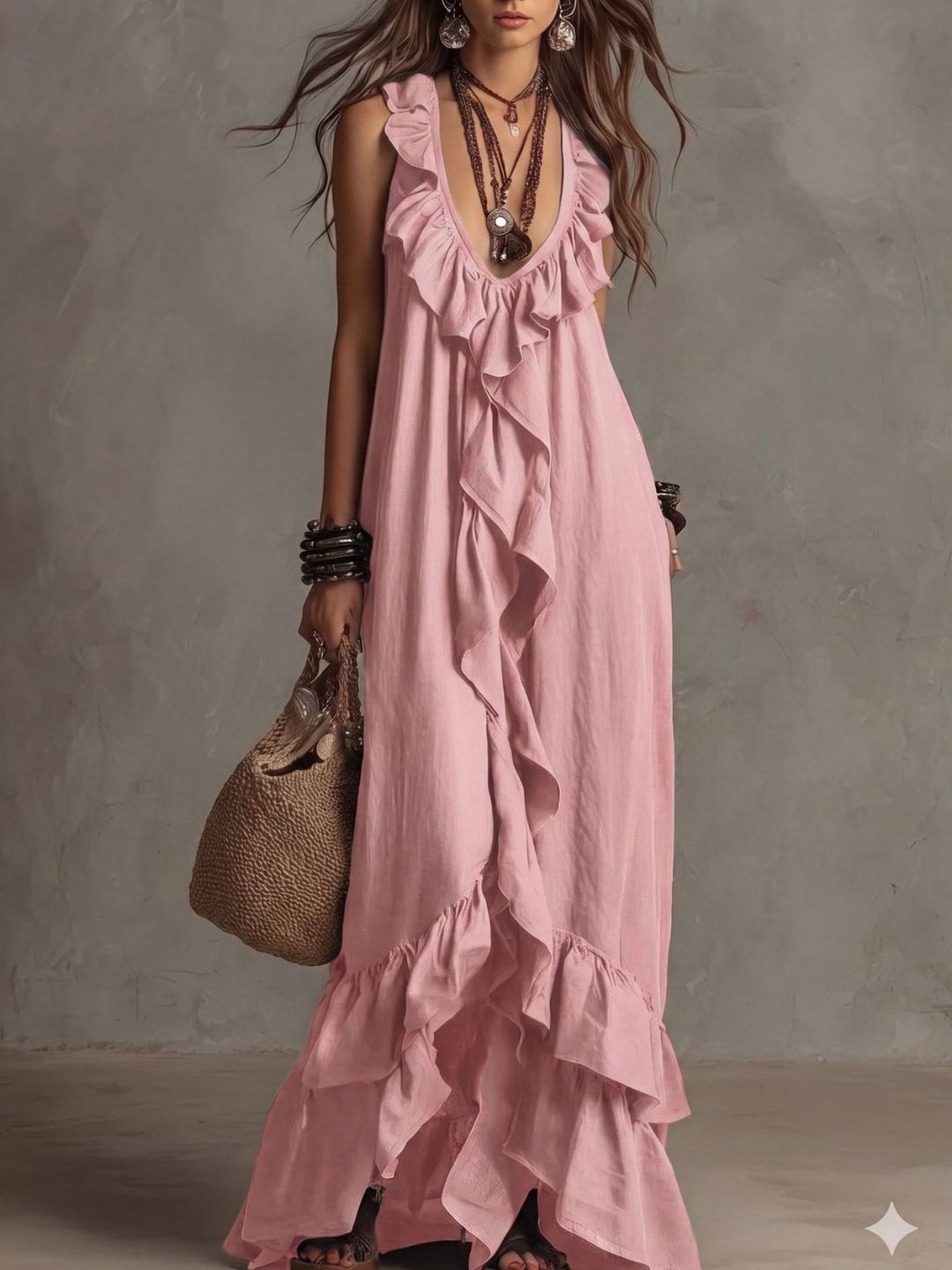 Alessia White Ruffle Maxi Dress