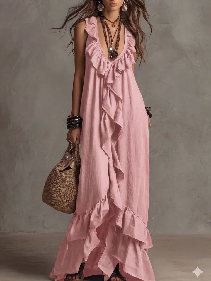 Alessia White Ruffle Maxi Dress