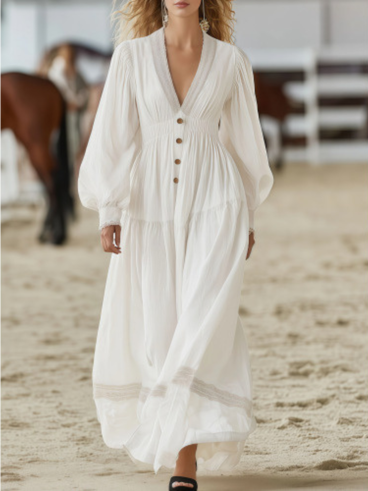 Bianca White Button-Front Maxi Dress