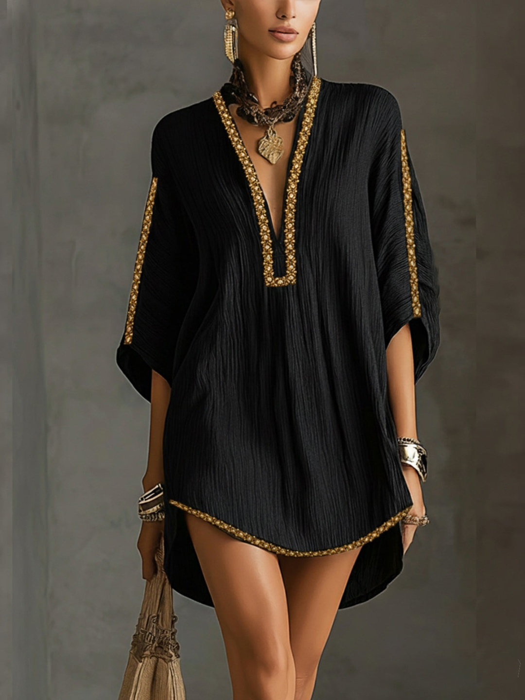 Estella Black Relaxed Tunic Cover-Up Dress