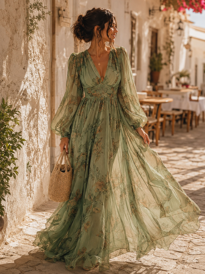 Elena Sage Floral Ruffle Maxi Dress