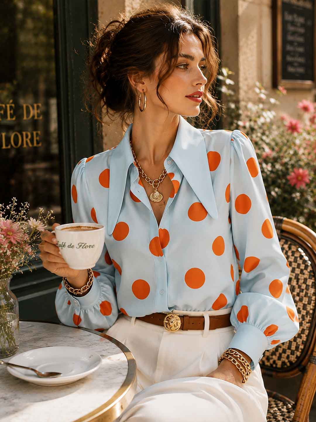 Capri Polka-Dot Button Shirt