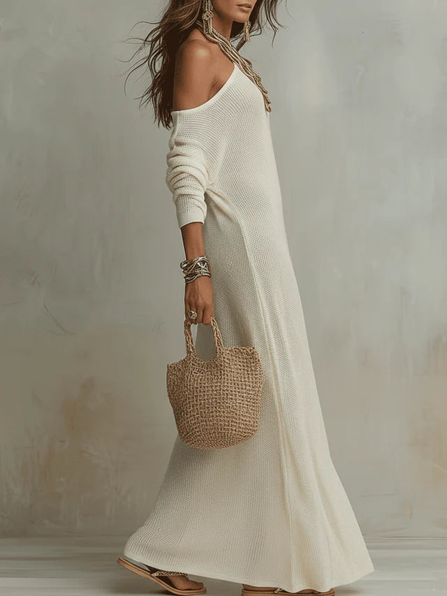 Noemi Ivory One-Shoulder Slit Maxi Dress