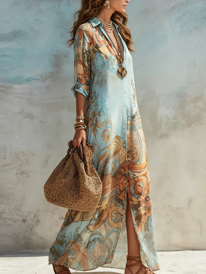 Cecilia Blue Print Kaftan Maxi Dress