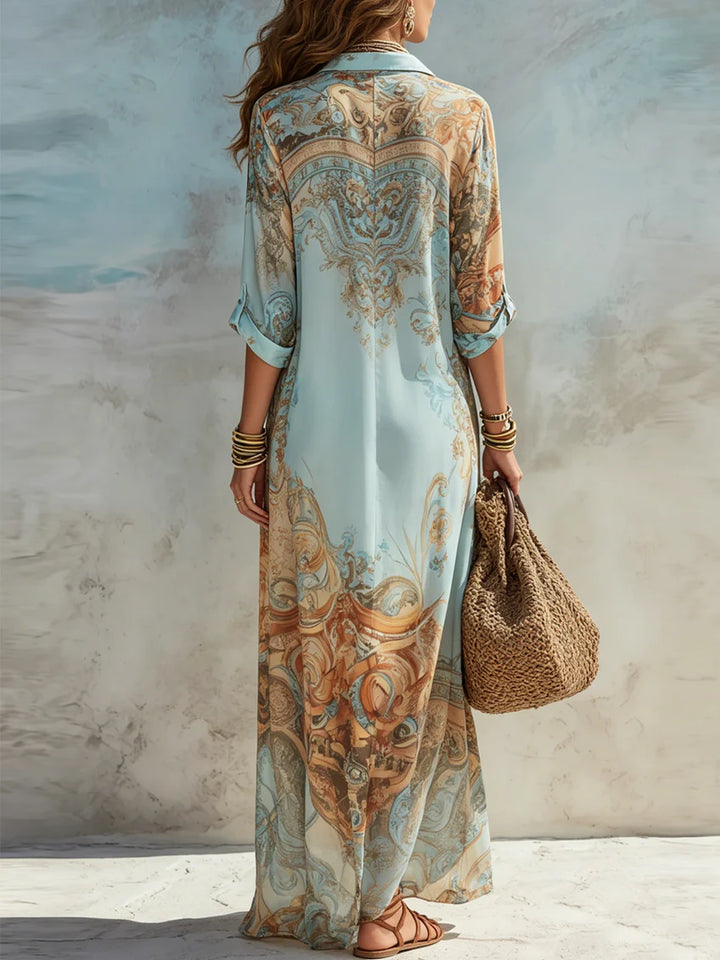 Cecilia Blue Print Kaftan Maxi Dress