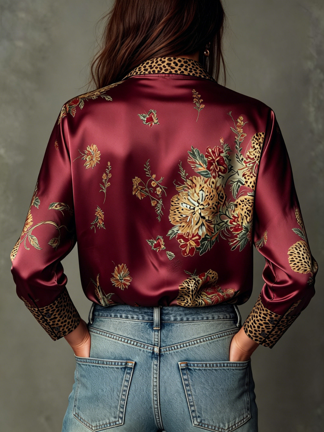 Adriana Sage Floral Satin Resort Blouse