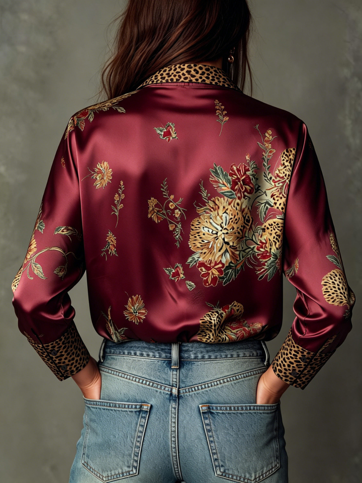 Adriana Sage Floral Satin Resort Blouse
