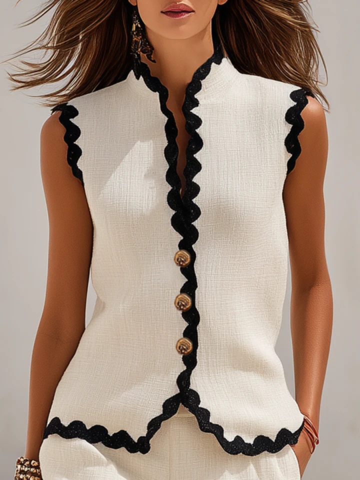 Maribel Yellow Black Trim Scallop Shorts Set