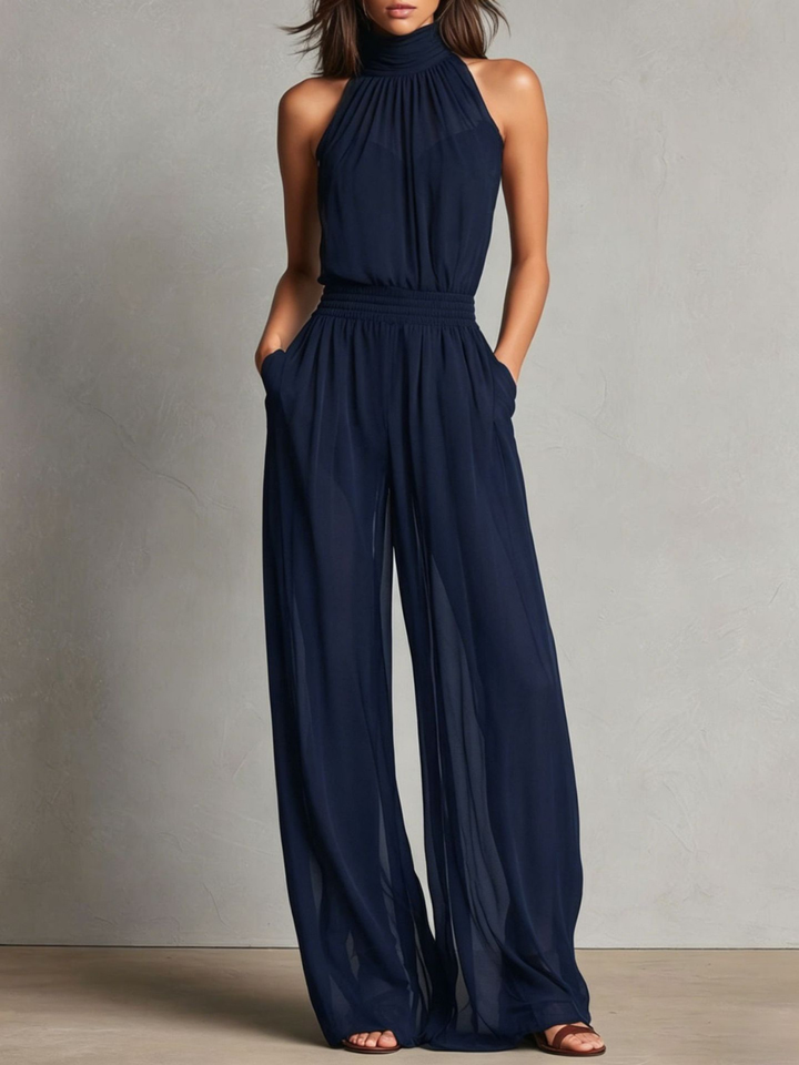 Anika Black Halter Pants Set - White