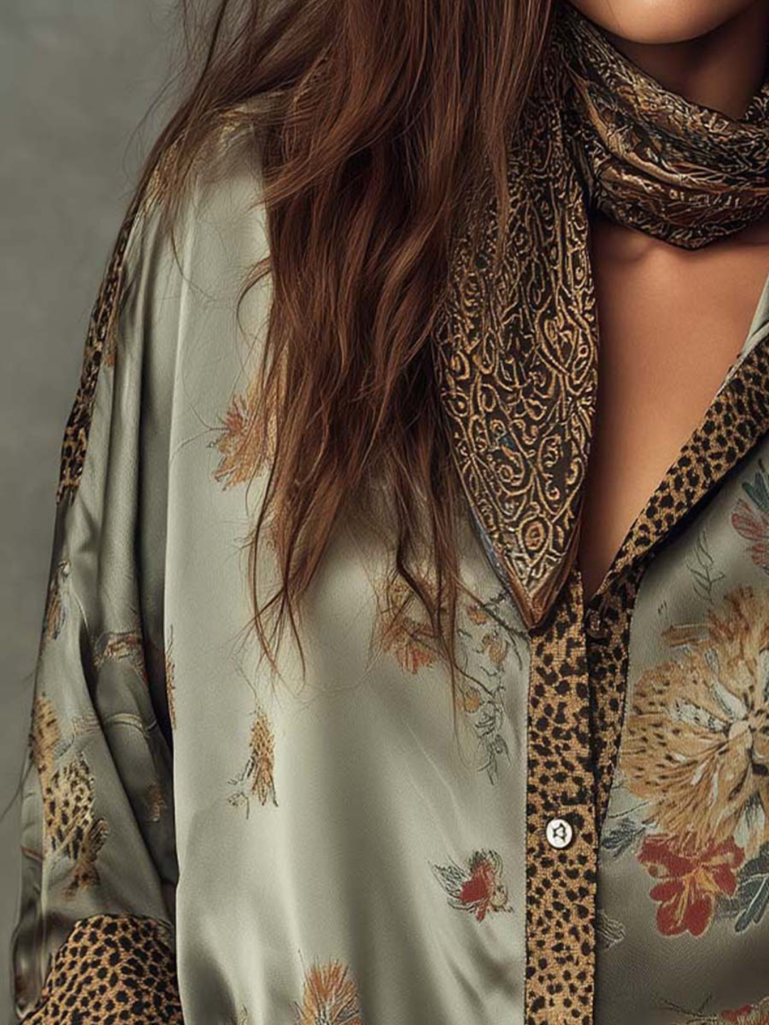 Adriana Sage Floral Satin Resort Blouse