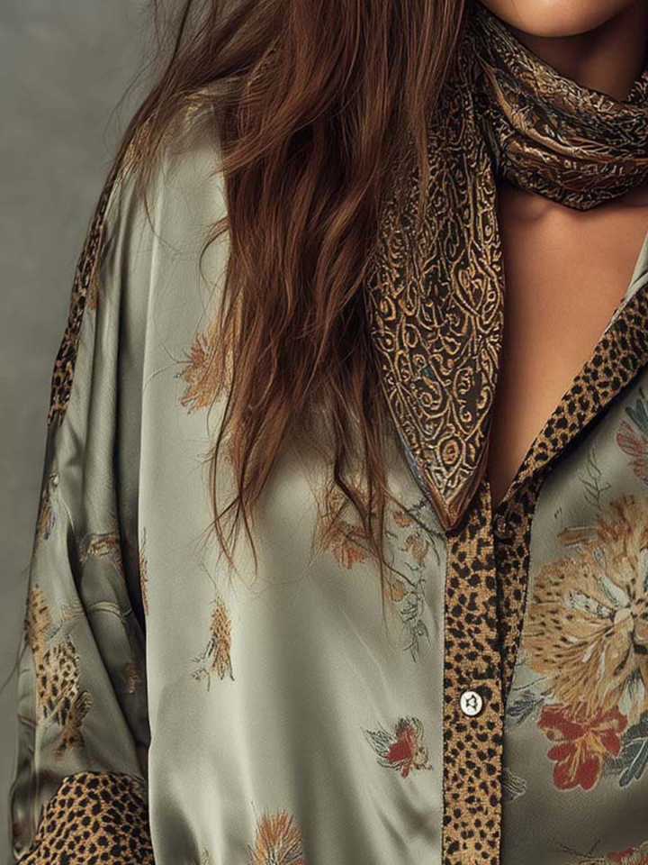 Adriana Sage Floral Satin Resort Blouse