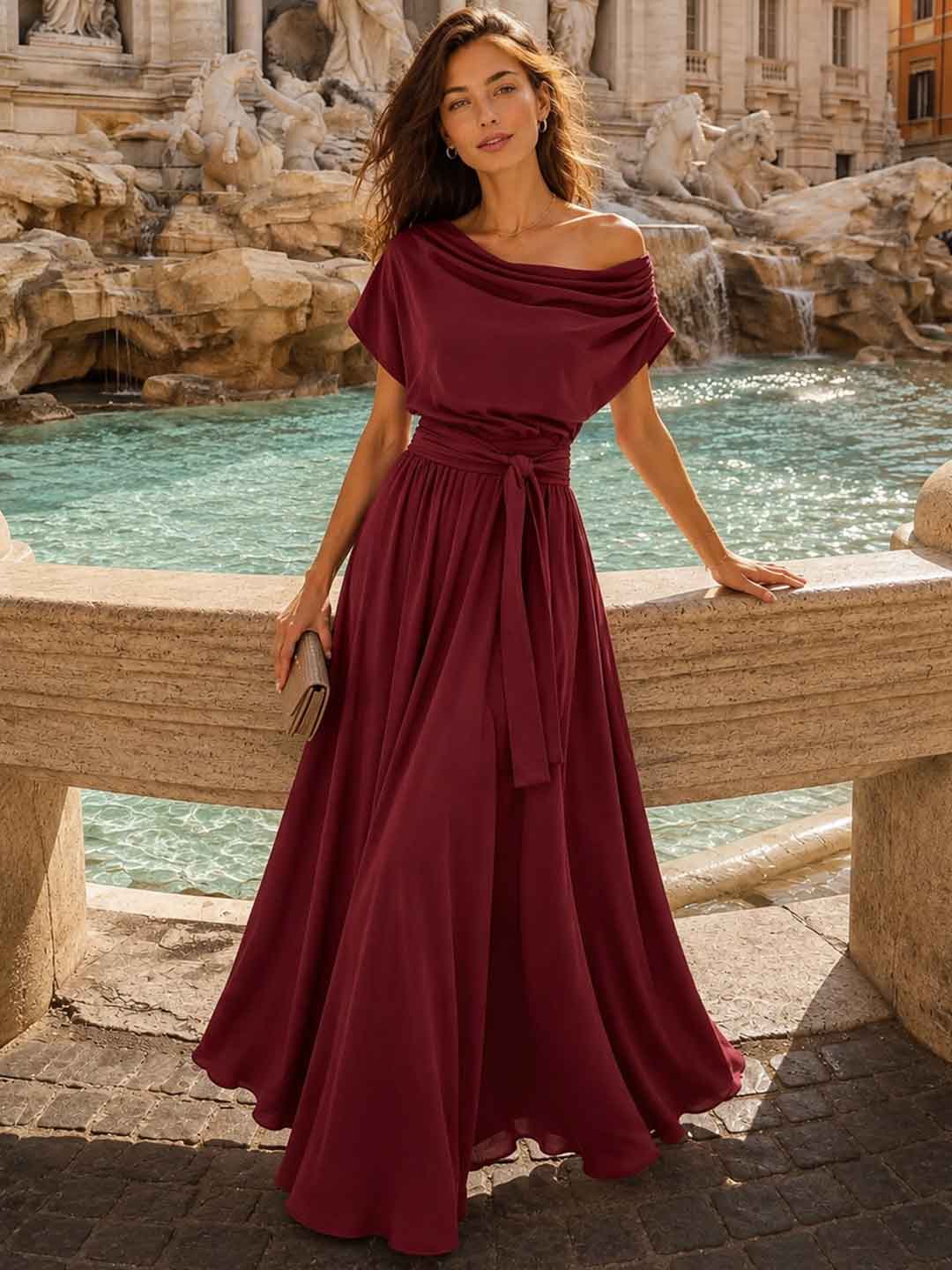 Celeste Mint Draped Belted Maxi Dress