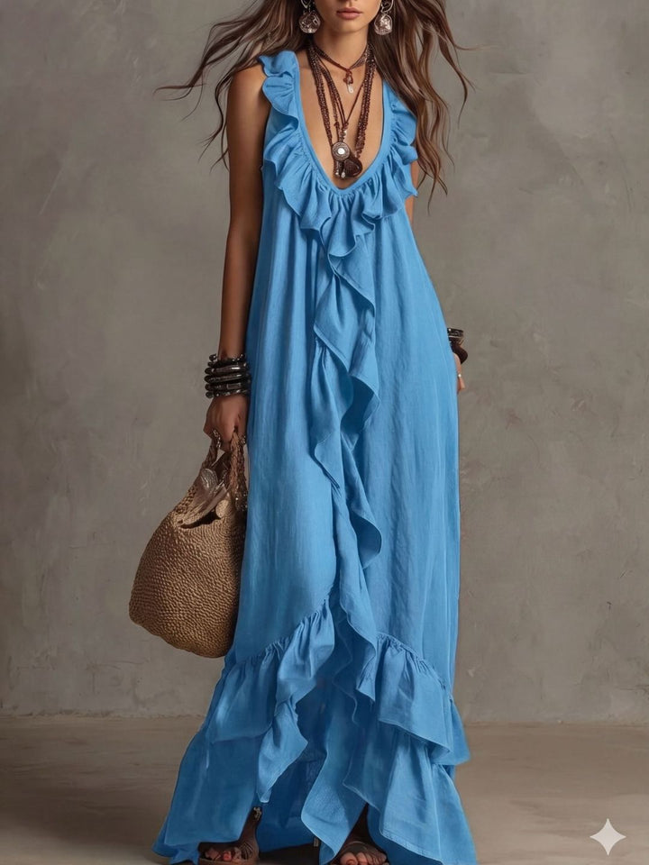 Alessia White Ruffle Maxi Dress