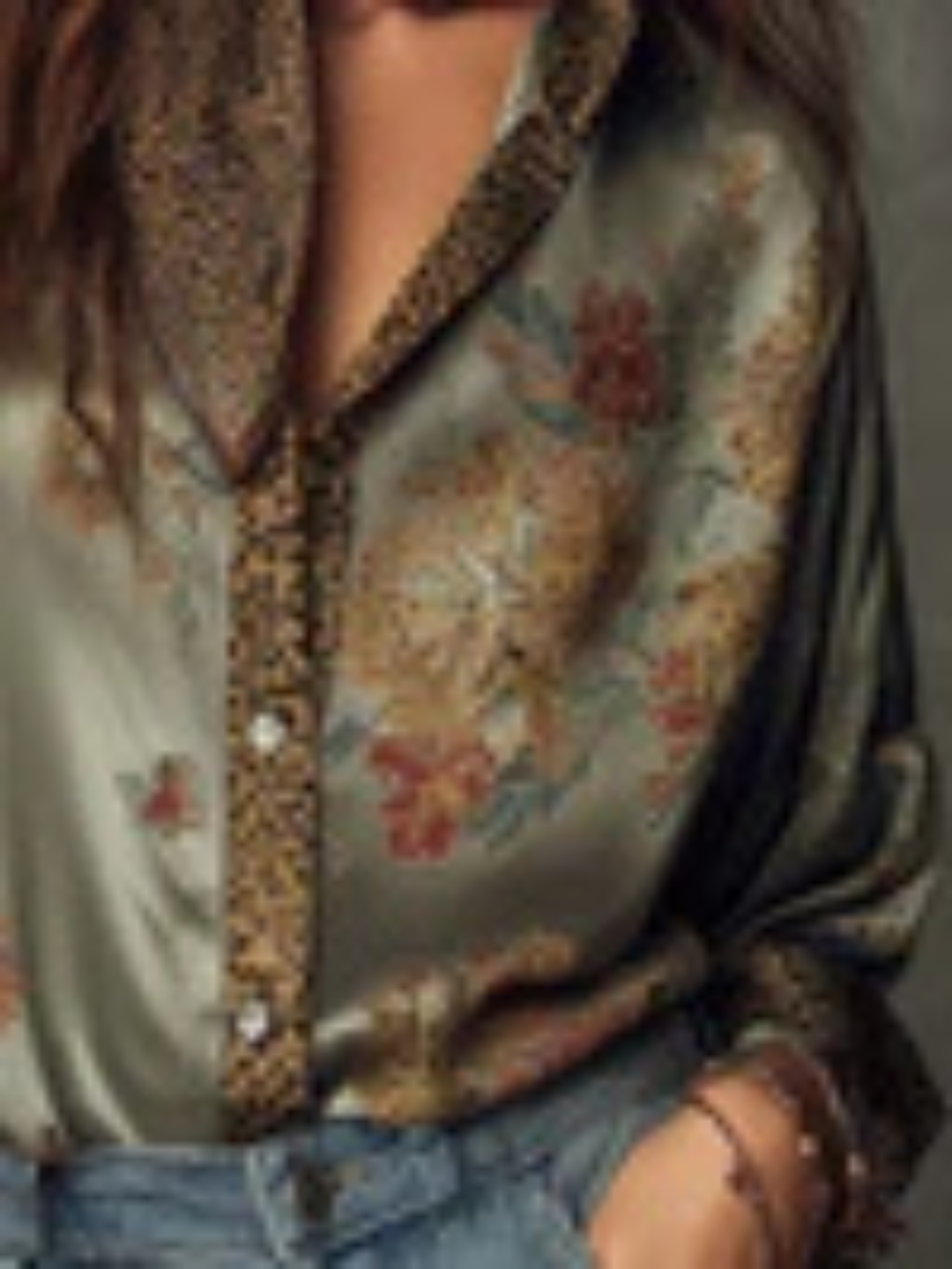 Adriana Sage Floral Satin Resort Blouse