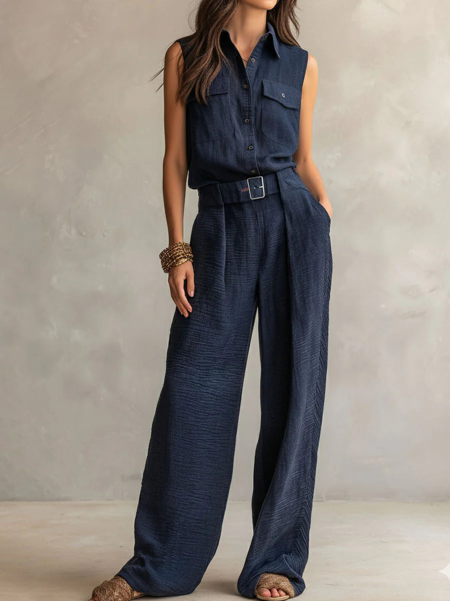 Aurelia White Sleeveless Pants Set