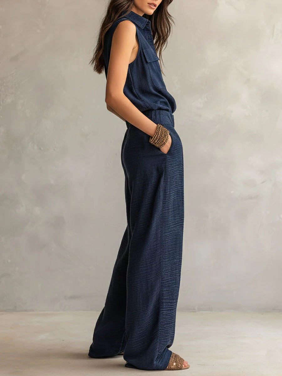 Aurelia White Sleeveless Pants Set