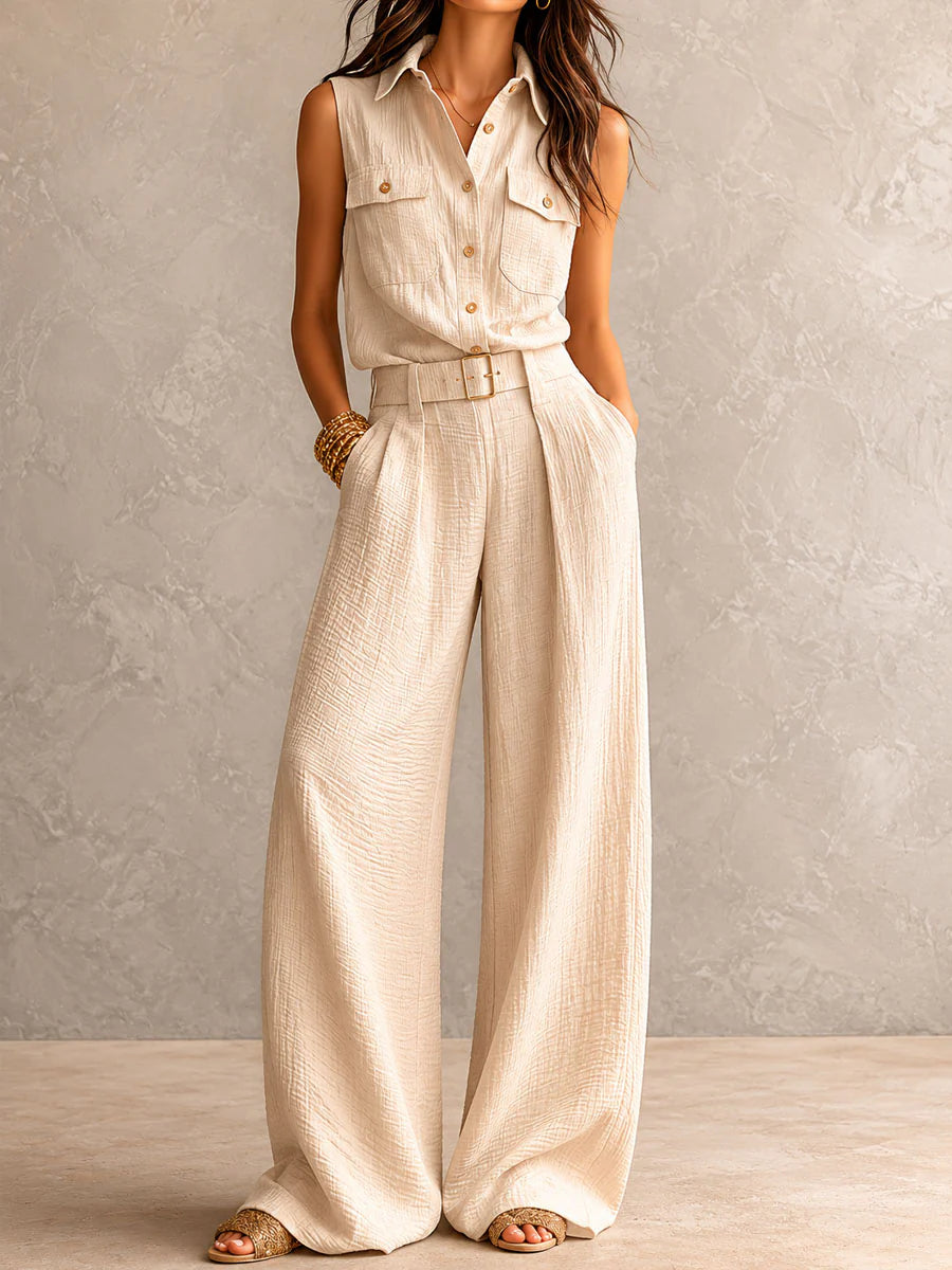 Aurelia White Sleeveless Pants Set