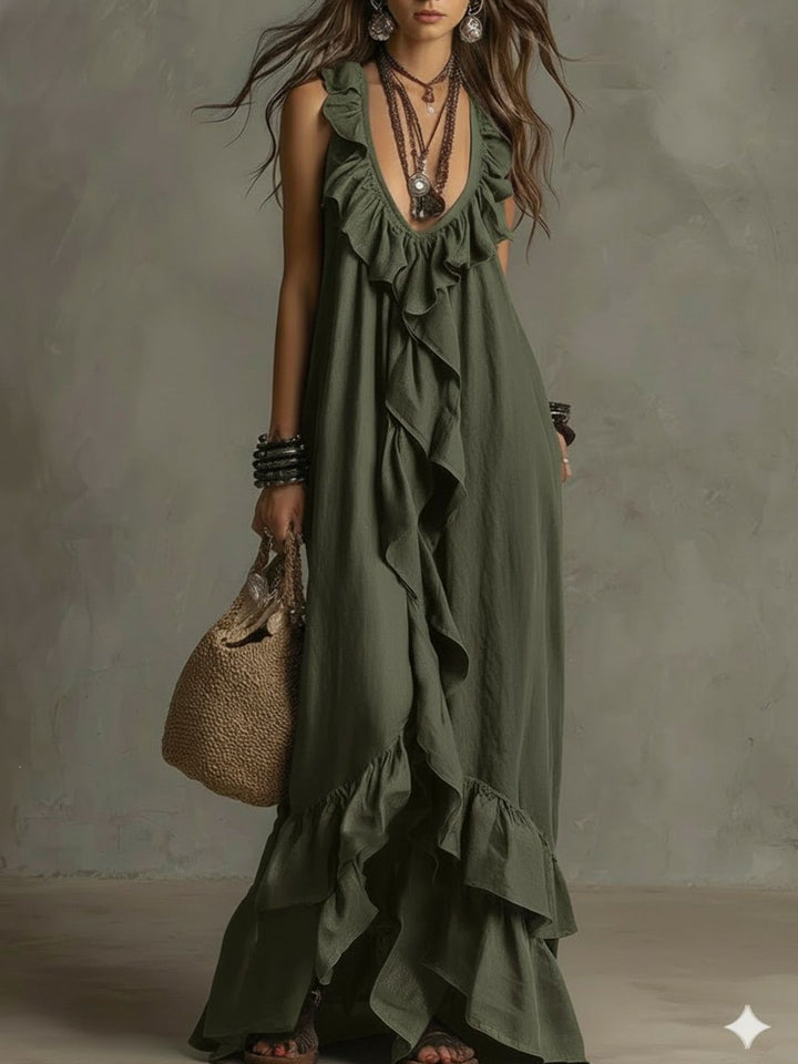 Alessia White Ruffle Maxi Dress