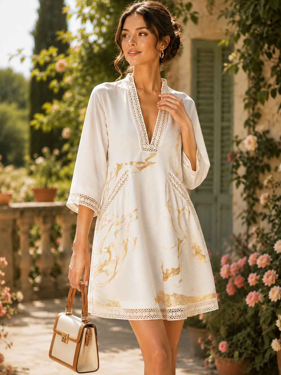 Solena Embroidered Caftan Mini Dress
