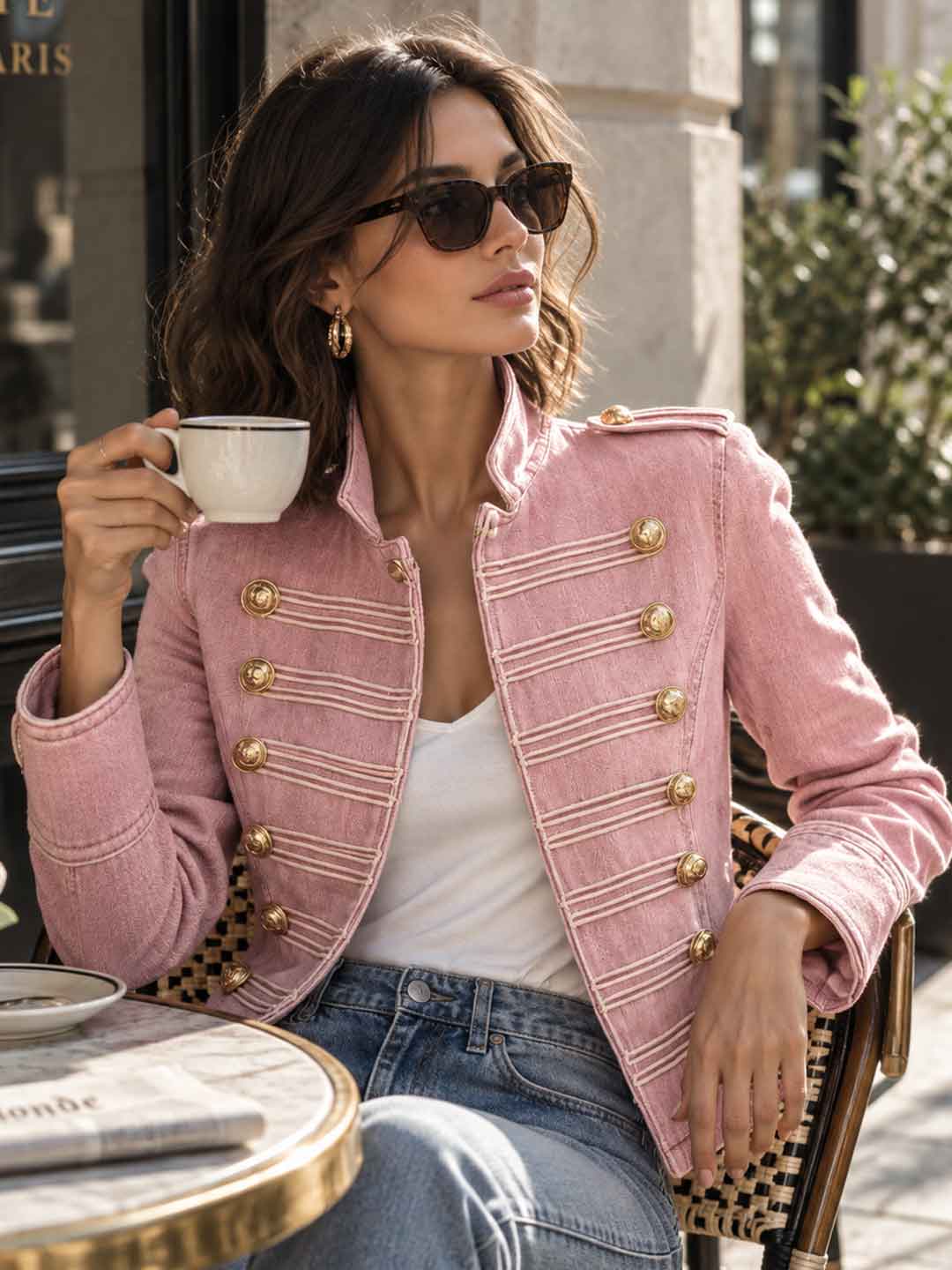 Gemma Gold-Button Knit Jacket