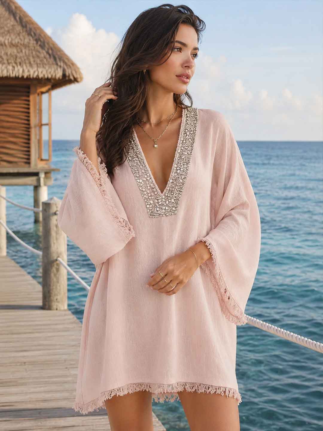 Rosalia Beaded Fringe Tunic Mini Dress