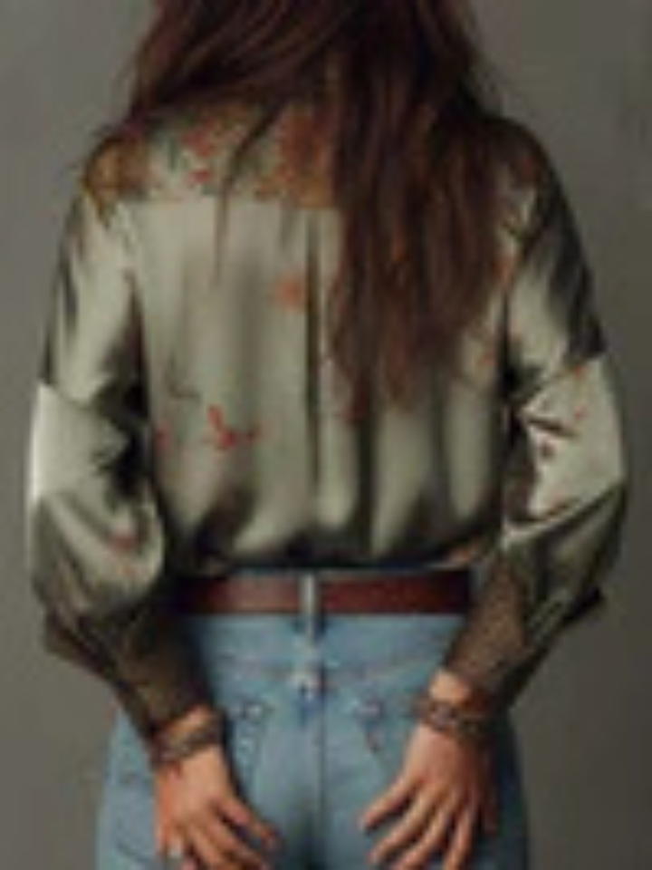Adriana Sage Floral Satin Resort Blouse