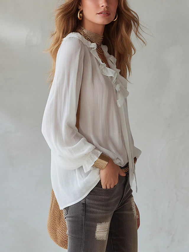Vera White Tie-Front Resort Blouse