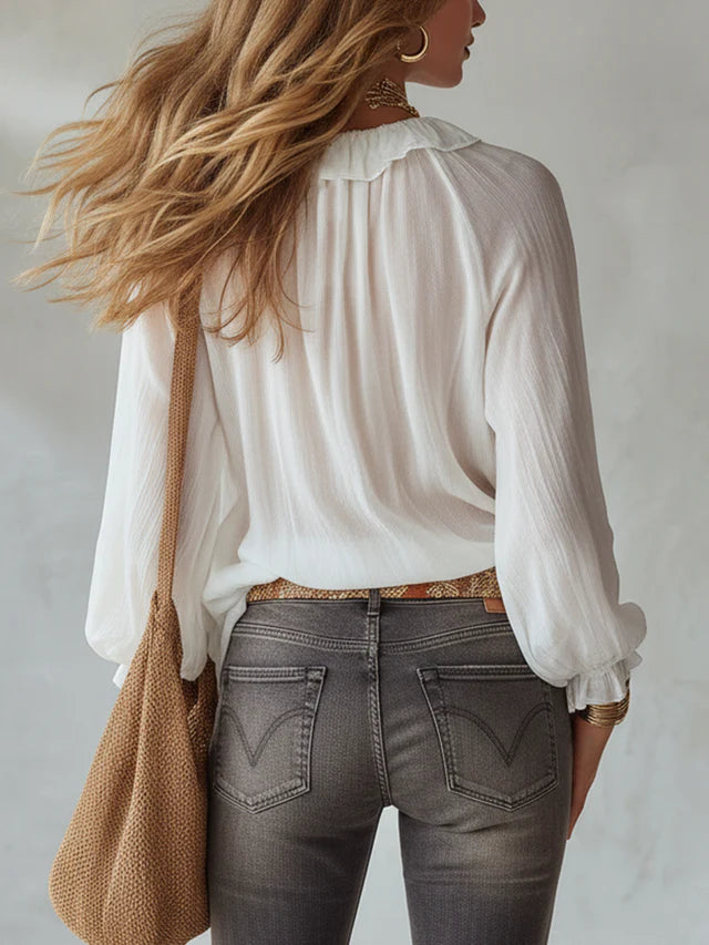 Vera White Tie-Front Resort Blouse