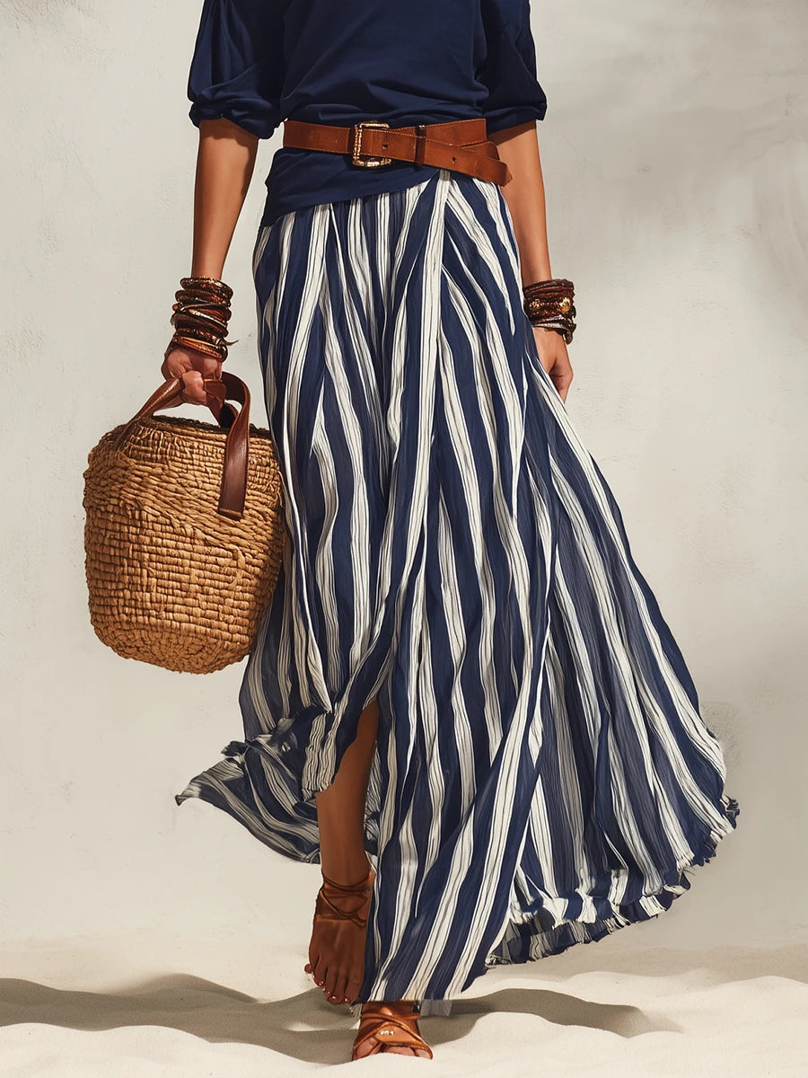 Bella Black Stripe Off-Shoulder Skirt Set