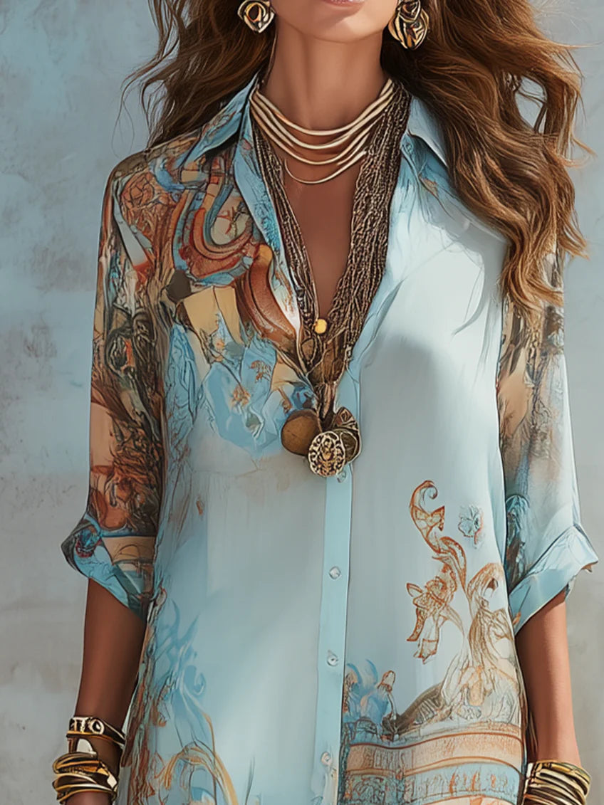 Cecilia Blue Print Kaftan Maxi Dress