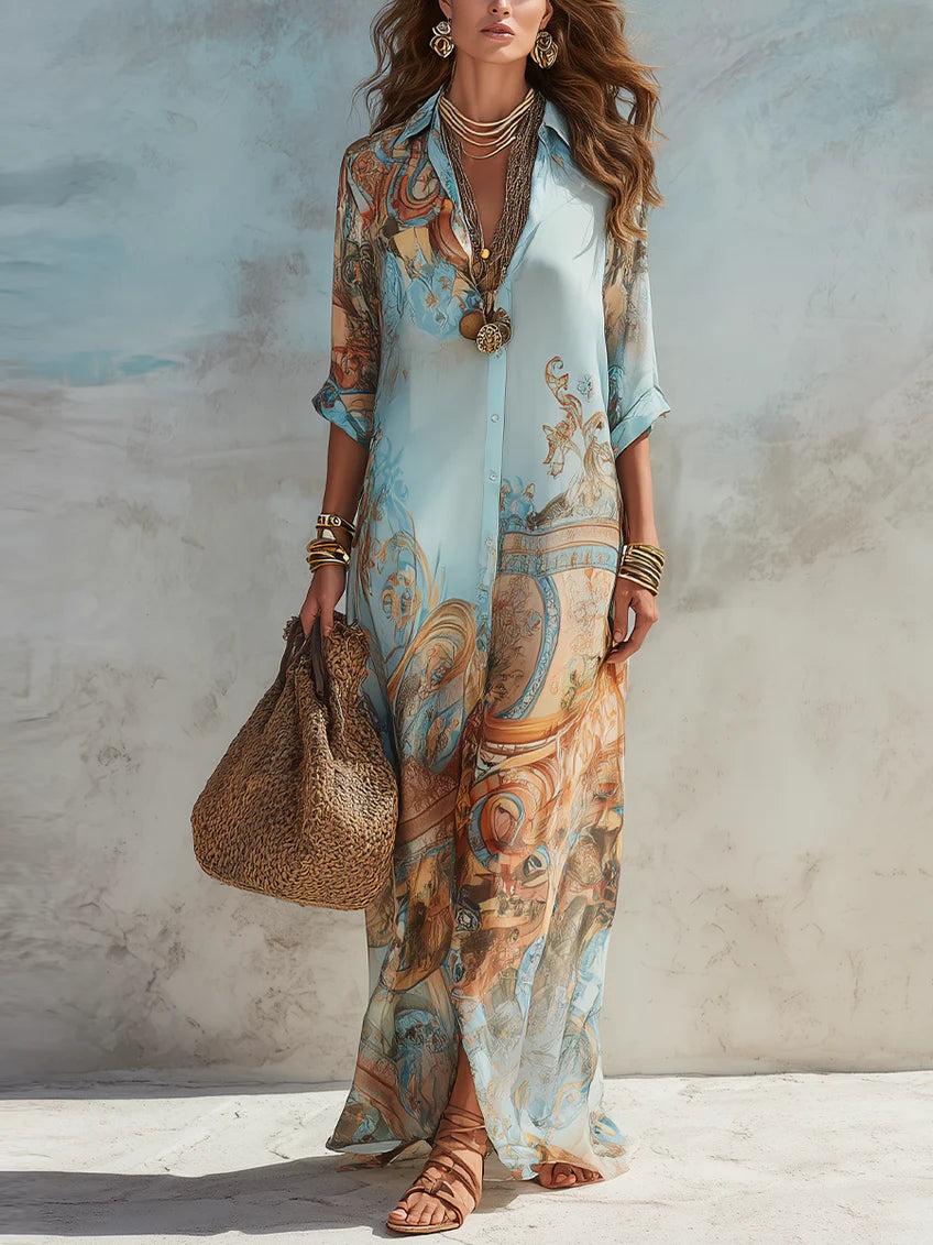 Cecilia Blue Print Kaftan Maxi Dress